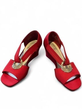 Impo Red Wedge Sandals with Silver Ring Detail